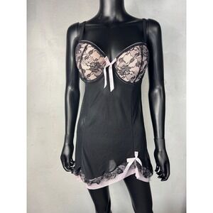 Per lei Black & Pink Lace Babydoll‎ Lingerie Nightie XL Extra Large